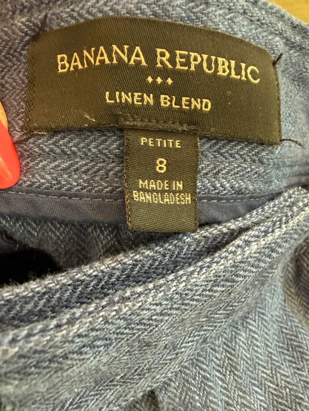 Banana Republic Linen Blend Wide Leg Pants Petite 8 Blue Herringbone High Rise